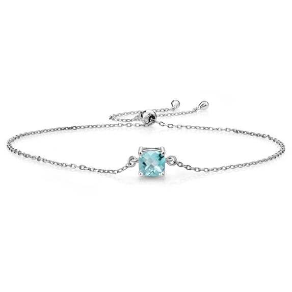 Gem Stone King 925 Sterling Silver Sky Blue Topaz Solitaire Bracelet for Women (1.10 Cttw, Cushion Checkerboard Cut 6MM)
