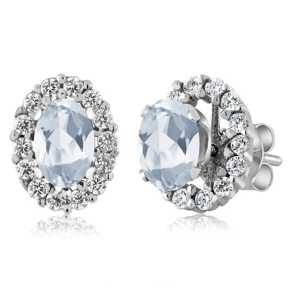 Gem Stone King 925 Sterling Silver Sky Blue Topaz Stud Earrings with Removable Jackets for Women (1.46 Cttw, Gemstone November Birthstone, Oval 6X4MM)