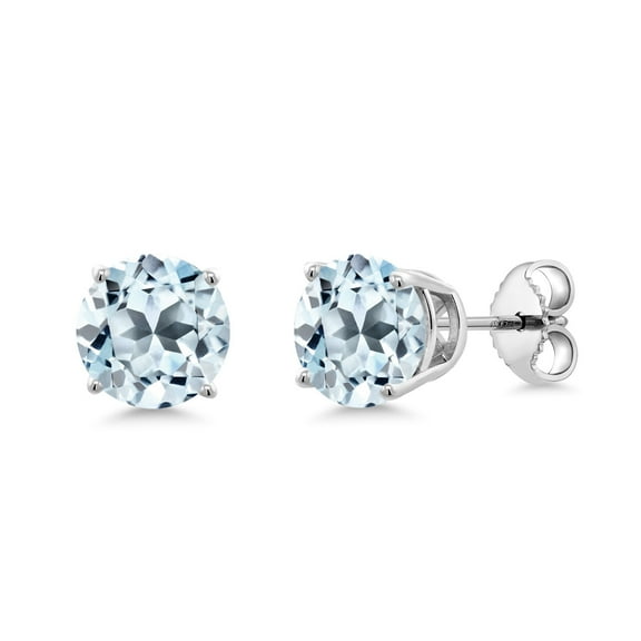 Gem Stone King 3.40 Cttw Sky Blue Topaz Stud Earrings for Women Men | 925 Sterling Silver | Gemstone Birthstone | Round 7MM