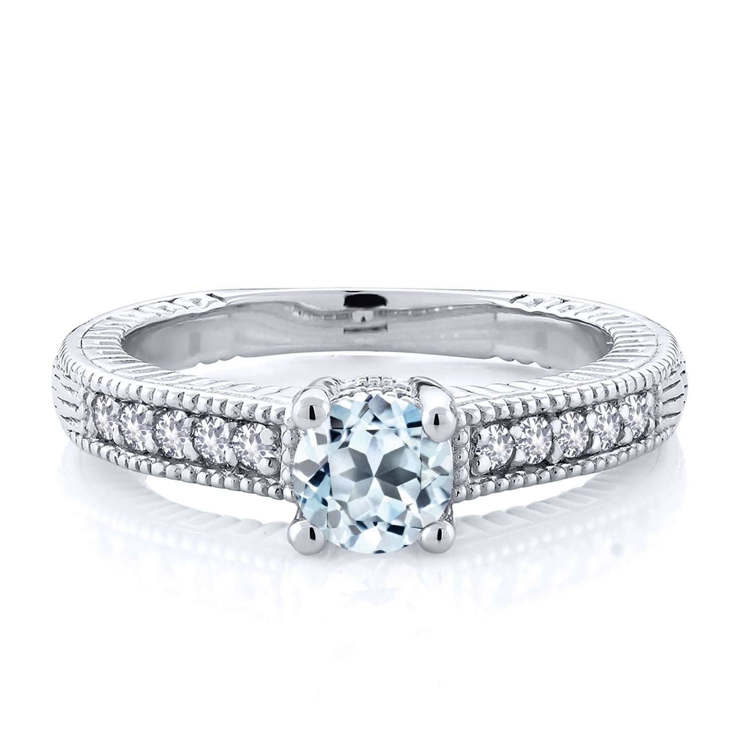 Gem Stone King 925 Sterling Silver Sky Blue Topaz and White Created ...