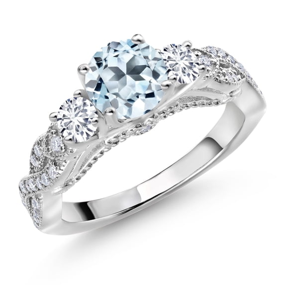 Gem Stone King 925 Sterling Silver Sky Blue Topaz White Lab Grown Diamond and White Moissanite Engagement Ring for Women (1.47 Cttw, Gemstone November Birthstone, Round 6MM and 3MM, Size 8)