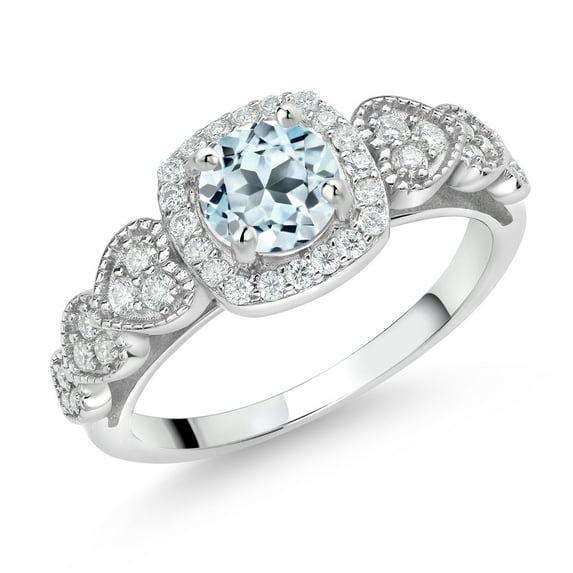 Gem Stone King 925 Sterling Silver Sky Blue Topaz and White Moissanite Engagement Ring for Women (1.38 Cttw, Round 6MM, Gemstone November Birthstone, Size 5)