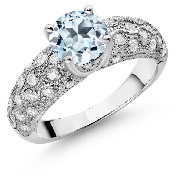 Gem Stone King 925 Sterling Silver Sky Blue Topaz and White Moissanite Engagement Ring for Women (2.04 Cttw, Round 7MM, Gemstone November Birthstone, Size 9)
