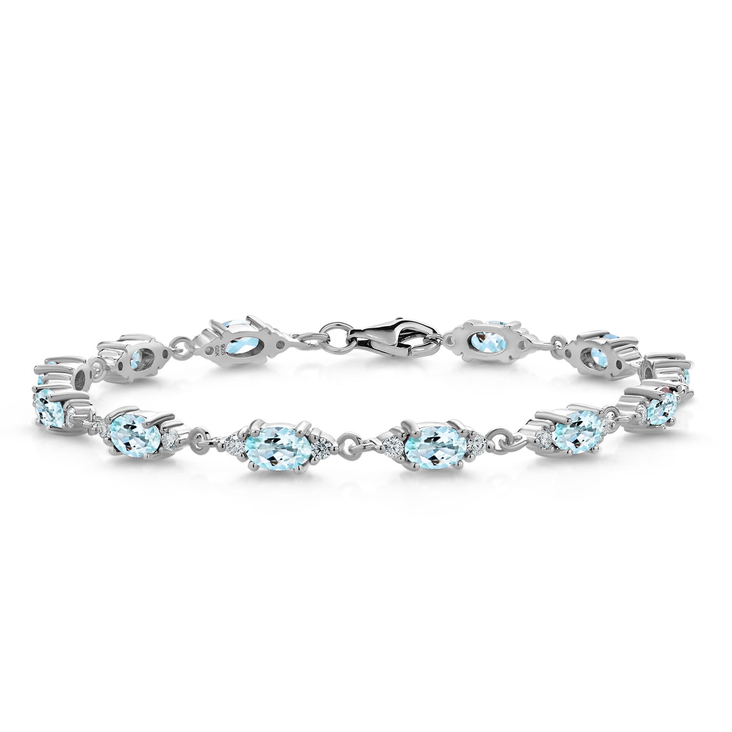 Gem Stone King 925 Sterling Silver Sky Blue Topaz and White Moissanite ...