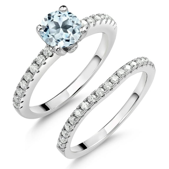 Gem Stone King 925 Sterling Silver Sky Blue Topaz and White Moissanite Wedding Engagement Band Bridal Set Ring for Women (1.49 Cttw, Gemstone November Birthstone, Available in Size 5, 6, 7, 8, 9)