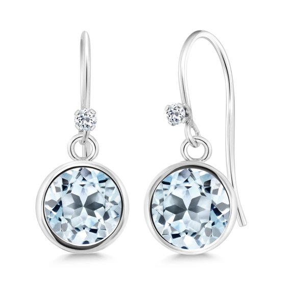Gem Stone King 925 Sterling Silver Sky Blue Topaz White Topaz 925 Sterling Silver Dangle Earrings for Women (2.02 cttw, Round 6MM)