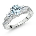thumbnail image 1 of Gem Stone King 925 Sterling Silver Sky Blue Topaz White Topaz and White Moissanite Engagement Ring for Women (1.55 Cttw, Gemstone November Birthstone, Round 6MM and 3MM, Size 6), 1 of 4
