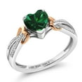 thumbnail image 1 of Gem Stone King 925 Sterling Silver and Solid 10K Rose Gold Heart Shape Simulated Emerald and Diamond Women Ring (0.69 Cttw, Available in Size 5, 6, 7, 8, 9), 1 of 5