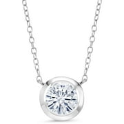 GEM STONE KING 925 Sterling Silver Solitaire Necklace Round Moissanite 7mm