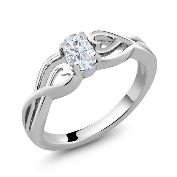 Gem Stone King 925 Sterling Silver Solitaire Ring Oval Moissanite (0.50 Cttw)