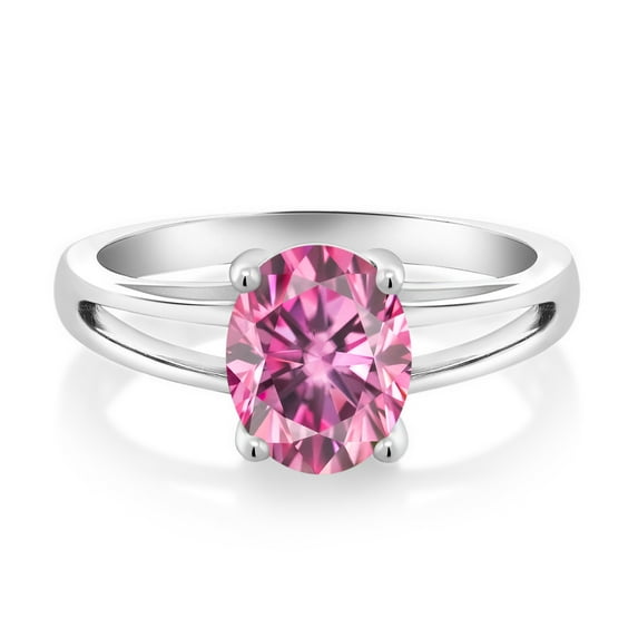 Gem Stone King 925 Sterling Silver Solitaire Ring Pink Oval Moissanite (2.00 Cttw)