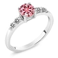 thumbnail image 1 of Gem Stone King 925 Sterling Silver Solitaire with Accent Stones Engagement Ring Round Pink Moissanite and Diamond White 0.69cttw (Size 6), 1 of 3