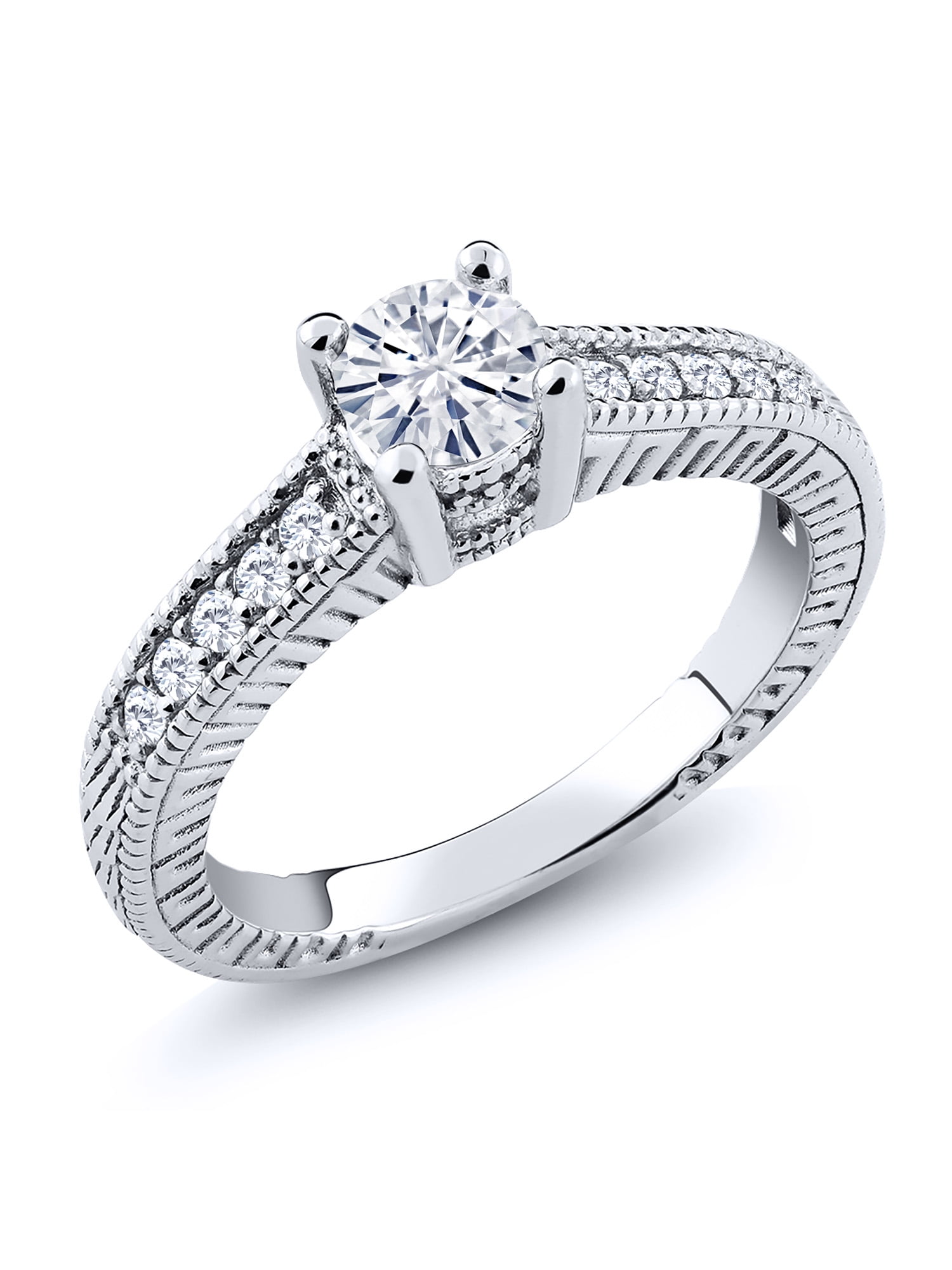 Gem Stone King 925 Sterling Silver Solitaire with Accent Stones Lab ...