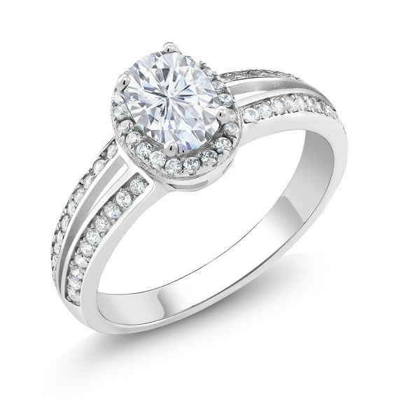 Gem Stone King 925 Sterling Silver Solitaire with Accent Stones Ring Oval 1.50cttw Moissanite (Size 9)