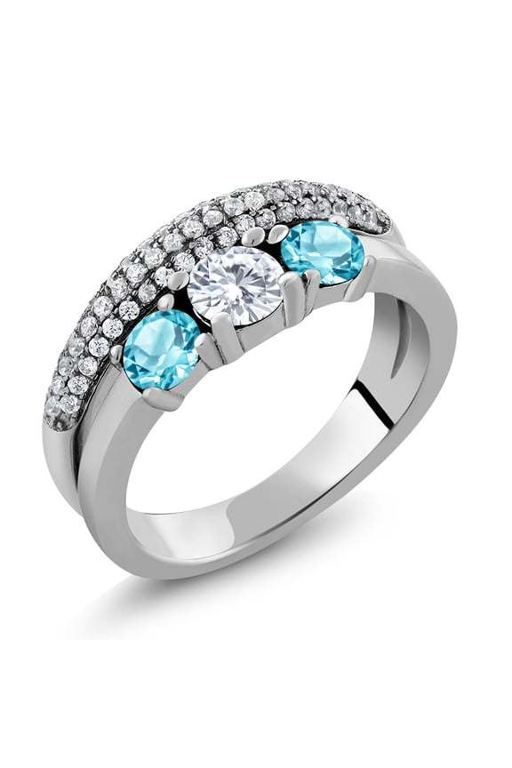 925 Sterling Silver Solitaire with Accent Stones Ring Round 1.92cttw Moissanite and Topaz (Size 8)