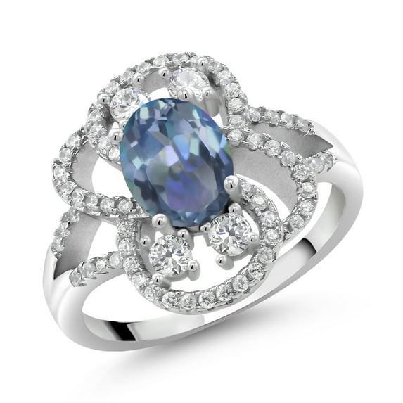 Gem Stone King 925 Sterling Silver Statement Ring Set with Oval Cassiopeia Mystic Topaz (2.82 cttw) (Size 6)
