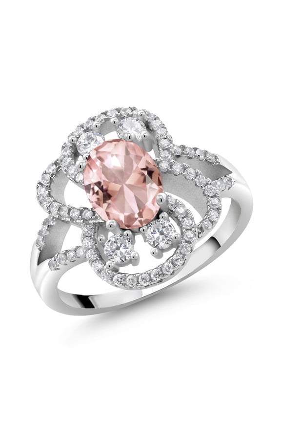 925 Sterling Silver Statement Ring Set with Oval Peach Nano Morganite (2.82 cttw) (Size 8)