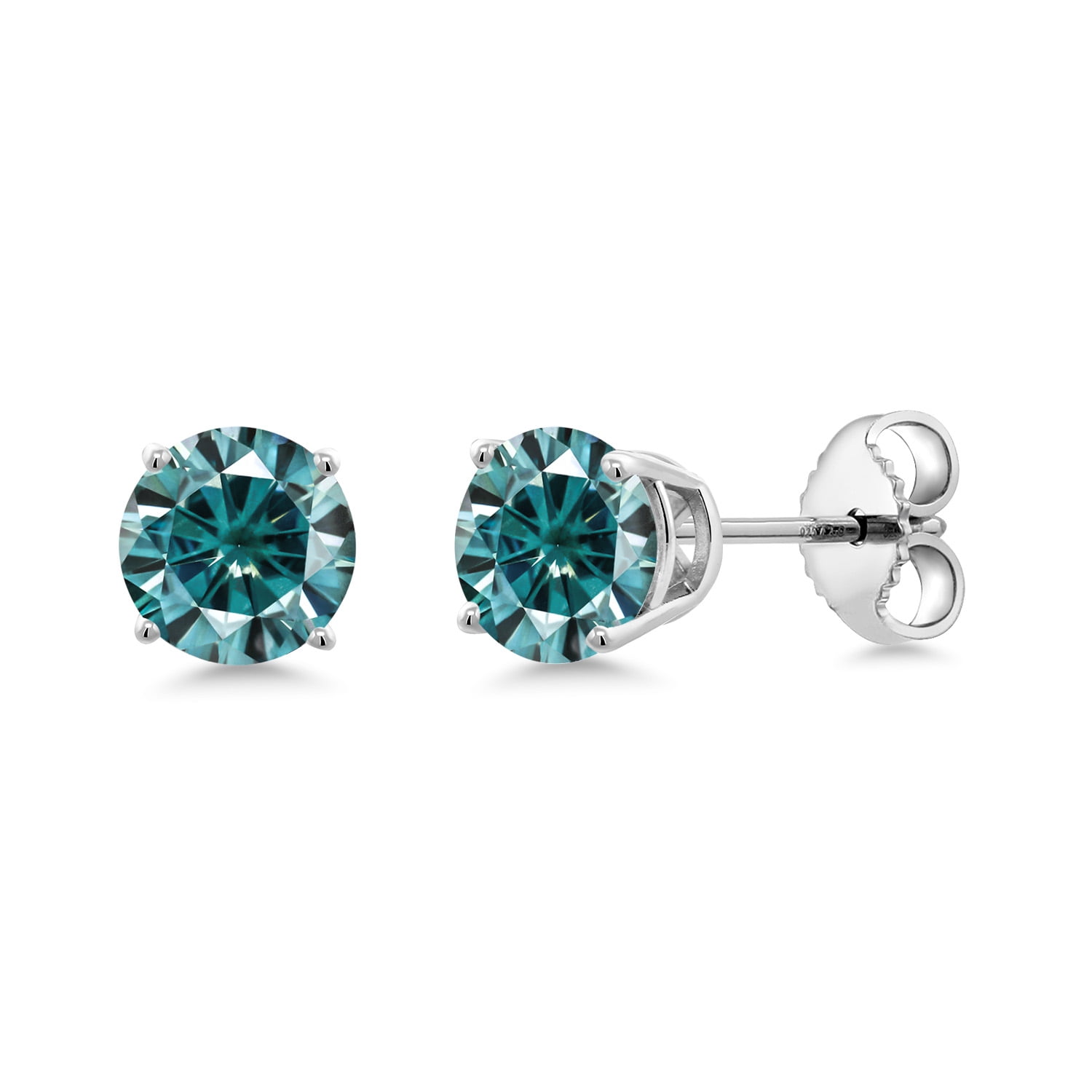 Gem Stone King 925 Sterling Silver Stud Earrings for Women Men Blue Round Moissanite (1.00 Cttw)
