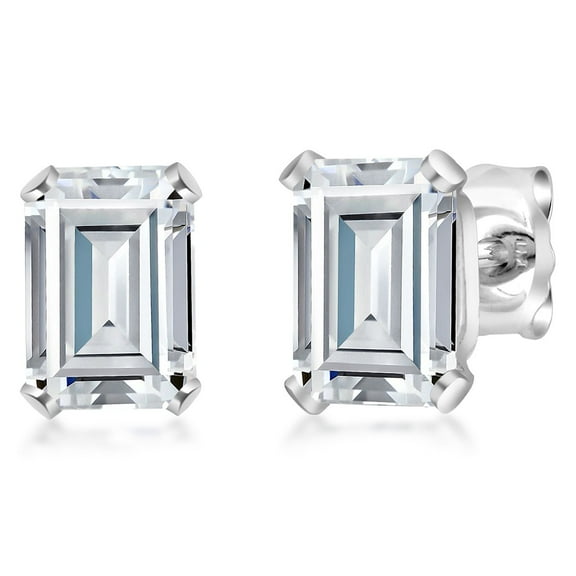 Gem Stone King 925 Sterling Silver Stud Earrings for Women Men Emerald Cut Near Colorless 1.16cttw Moissanite