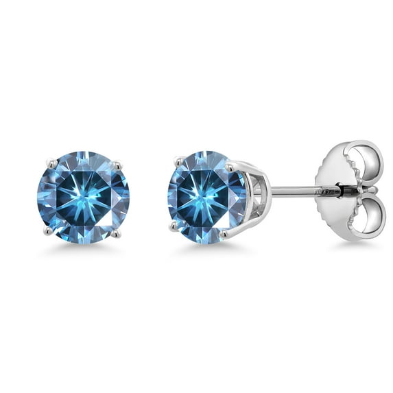 Gem Stone King 925 Sterling Silver Stud Earrings for Women Men Persian Blue Round Moissanite (0.46 Cttw)