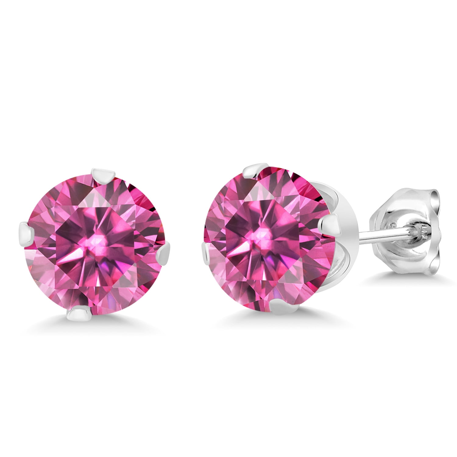 Gem Stone King 925 Sterling Silver Stud Earrings for Women Men Pink Round Moissanite (2.40 Cttw)