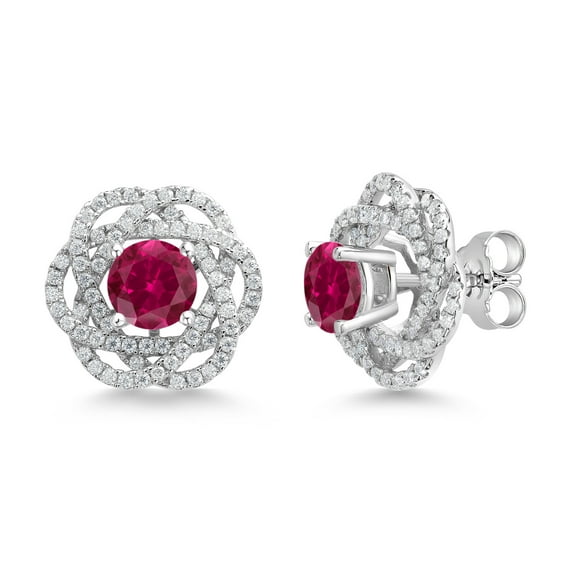 Gem Stone King 925 Sterling Silver Stud Earrings with Jackets Created Ruby and Moissanite (2.72 Cttw)