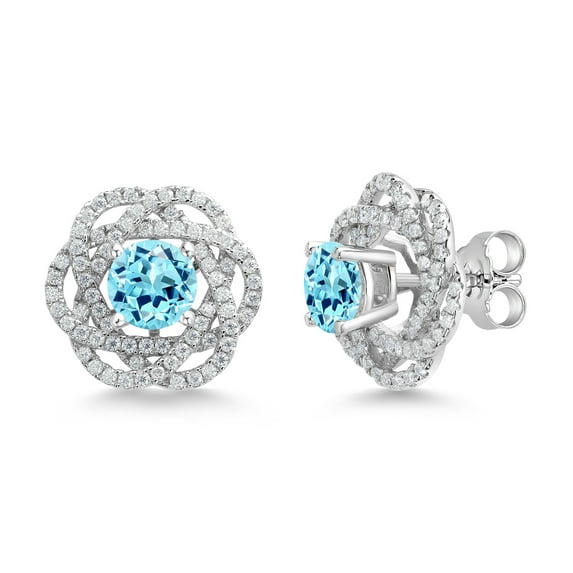 Gem Stone King 925 Sterling Silver Stud Earrings with Jackets Round Apatite and Moissanite (2.36 Cttw)