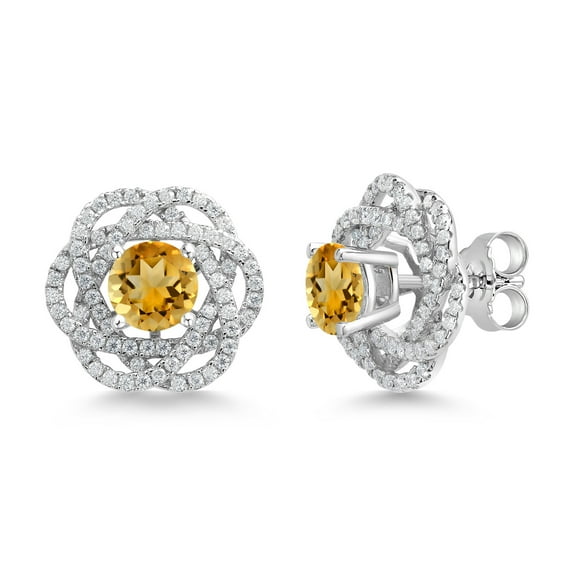 Gem Stone King 925 Sterling Silver Stud Earrings with Jackets Round Citrine and Moissanite (2.32 Cttw, Gemstone Birthstone, Round 6MM)