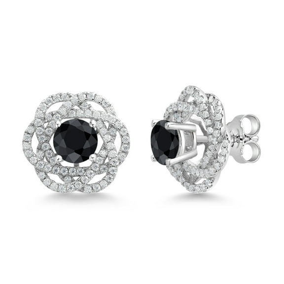 Gem Stone King 925 Sterling Silver Stud Earrings with Jackets Round Sapphire and Moissanite (3.02 Cttw)