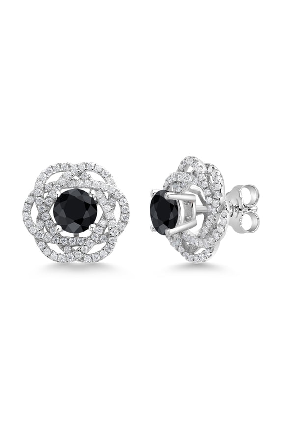 925 Sterling Silver Stud Earrings with Jackets Round Sapphire and Moissanite (3.02 Cttw)