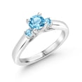 thumbnail image 1 of Gem Stone King 925 Sterling Silver Swiss Blue Topaz 3-Stone Engagement Ring for Women (0.81 Cttw, Gemstone November Birthstone, Size 9), 1 of 4
