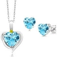 thumbnail image 1 of Gem Stone King 925 Sterling Silver Swiss Blue Topaz and Canary Diamond Pendant Necklace Earrings Set for Women (4.22 Cttw, Heart Shape 8MM and 6MM, with 18 inch Chain), 1 of 3