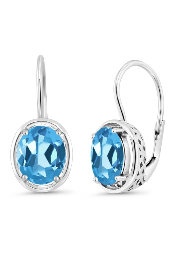 3.60 Cttw Swiss Blue Topaz Dangle Earrings for Women | 925 Sterling Silver | Gemstone Birthstone | Oval 9X7MM | Fine Jewelry Gifts for Women Mom Wife Her