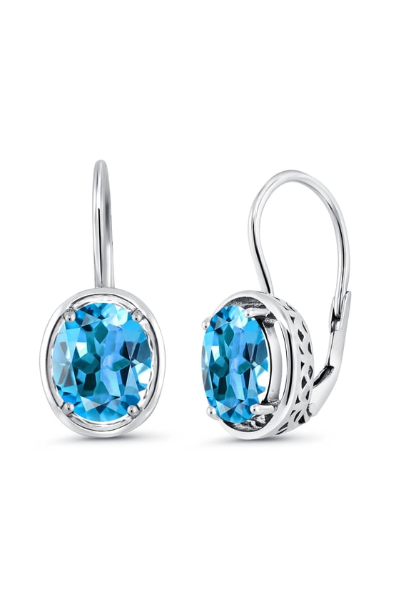 3.60 Cttw Swiss Blue Topaz Dangle Earrings for Women | 925 Sterling Silver | Gemstone Birthstone | Oval 9X7MM | Fine Jewelry Gifts for Women Mom Wife Her