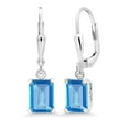 thumbnail image 1 of Gem Stone King 925 Sterling Silver Swiss Blue Topaz Dangle Earrings for Women (3.80 Cttw, Gemstone November Birthstone, Octagon 8X6MM), 1 of 5