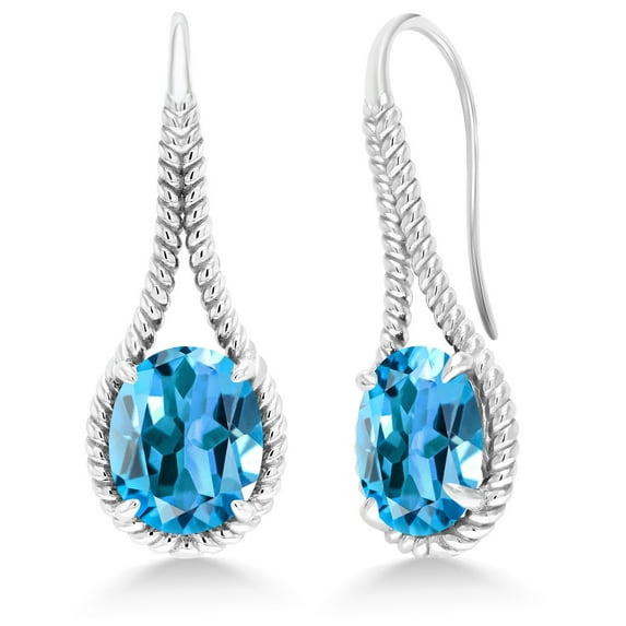 Gem Stone King 925 Sterling Silver Swiss Blue Topaz Drop Dangle Earrings for Women | 10.00 Cttw | Gemstone November Birthstone | Oval 12X10MM | 1.18 inch