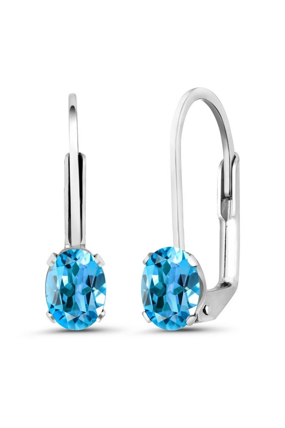 925 Sterling Silver Swiss Blue Topaz Earrings for Women (1.10 Cttw, Gemstone Birthstone, Oval 6X4MM)