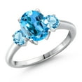 thumbnail image 1 of Gem Stone King 925 Sterling Silver Swiss Blue Topaz Engagement Ring for Women | 2.96 Cttw | Oval 9X7MM | Gemstone November Birthstone | Size 5, 1 of 6