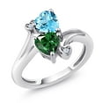 thumbnail image 1 of Gem Stone King 925 Sterling Silver Swiss Blue Topaz Green Nano Emerald Ring for Women (1.66 Cttw, Heart Shape 6MM, Gemstone November Birthstone, Size 7), 1 of 6