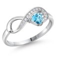 thumbnail image 1 of Gem Stone King 925 Sterling Silver Swiss Blue Topaz Infinity Ring for Women (0.44 Cttw, Heart Shape 4MM, Gemstone November Birthstone, Size 8), 1 of 6