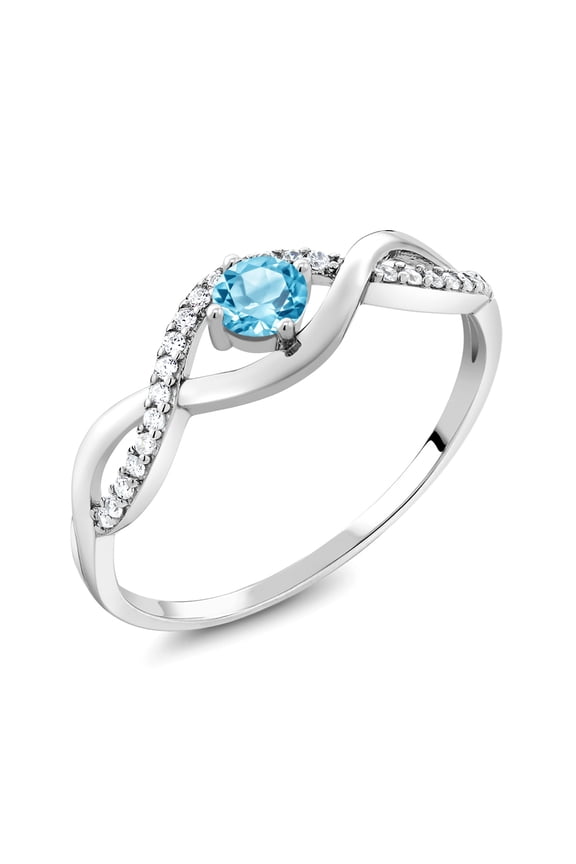 925 Sterling Silver Swiss Blue Topaz Infinity Ring for Women (0.64 Cttw, Gemstone Birthstone, Available in Size 5, 6, 7, 8, 9)