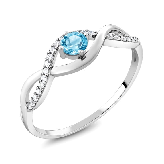 Gem Stone King 925 Sterling Silver Swiss Blue Topaz Infinity Ring for Women (0.64 Cttw, Gemstone Birthstone, Available in Size 5, 6, 7, 8, 9)