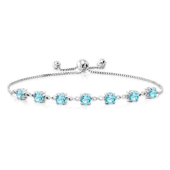 Gem Stone King 925 Sterling Silver Swiss Blue Topaz Infinity Tennis Bracelet for Women (3.50 Cttw, Gemstone November Birthstone, Round 4.5MM, Fully Adjustable up to 9 inch)