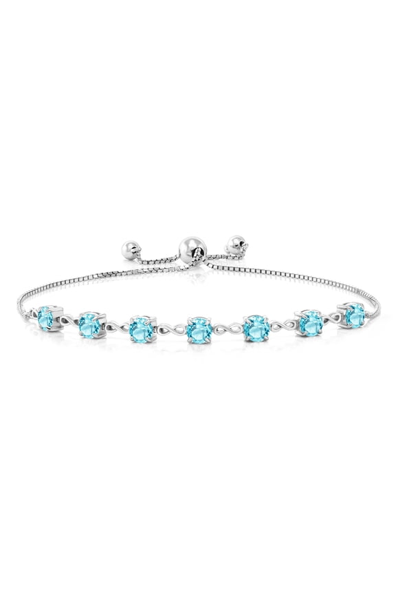 925 Sterling Silver Swiss Blue Topaz Infinity Tennis Bracelet for Women (3.50 Cttw, Gemstone November Birthstone, Round 4.5MM, Fully Adjustable up to 9 inch)
