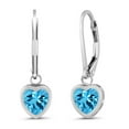 thumbnail image 1 of Gem Stone King 925 Sterling Silver Swiss Blue Topaz Leverback Earrings for Women | 2.00 Cttw | Gemstone November Birthstone | 6MM Heart Shape, 1 of 3