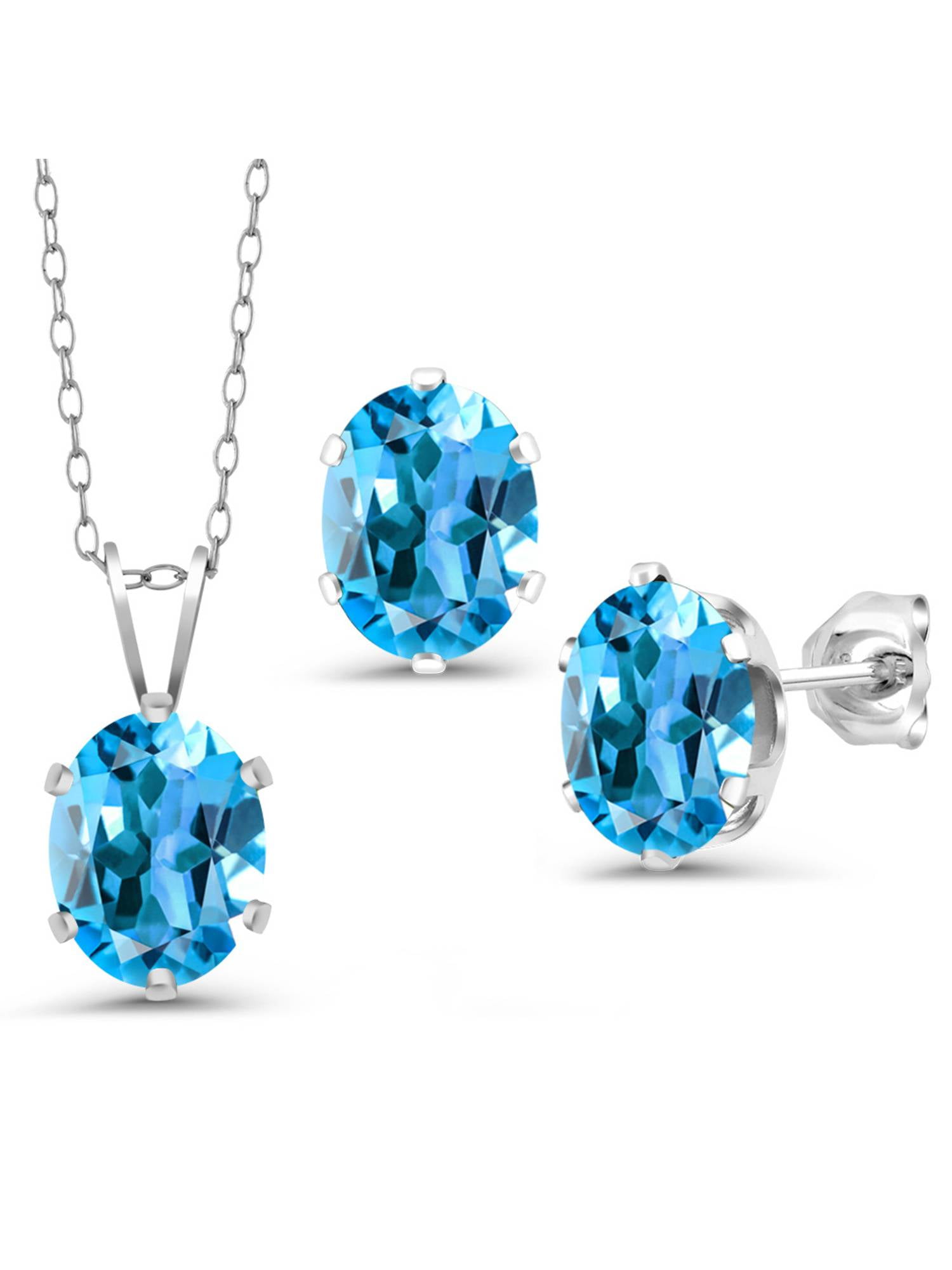 Gem Stone King 925 Sterling Silver Swiss Blue Topaz Pendant Earrings