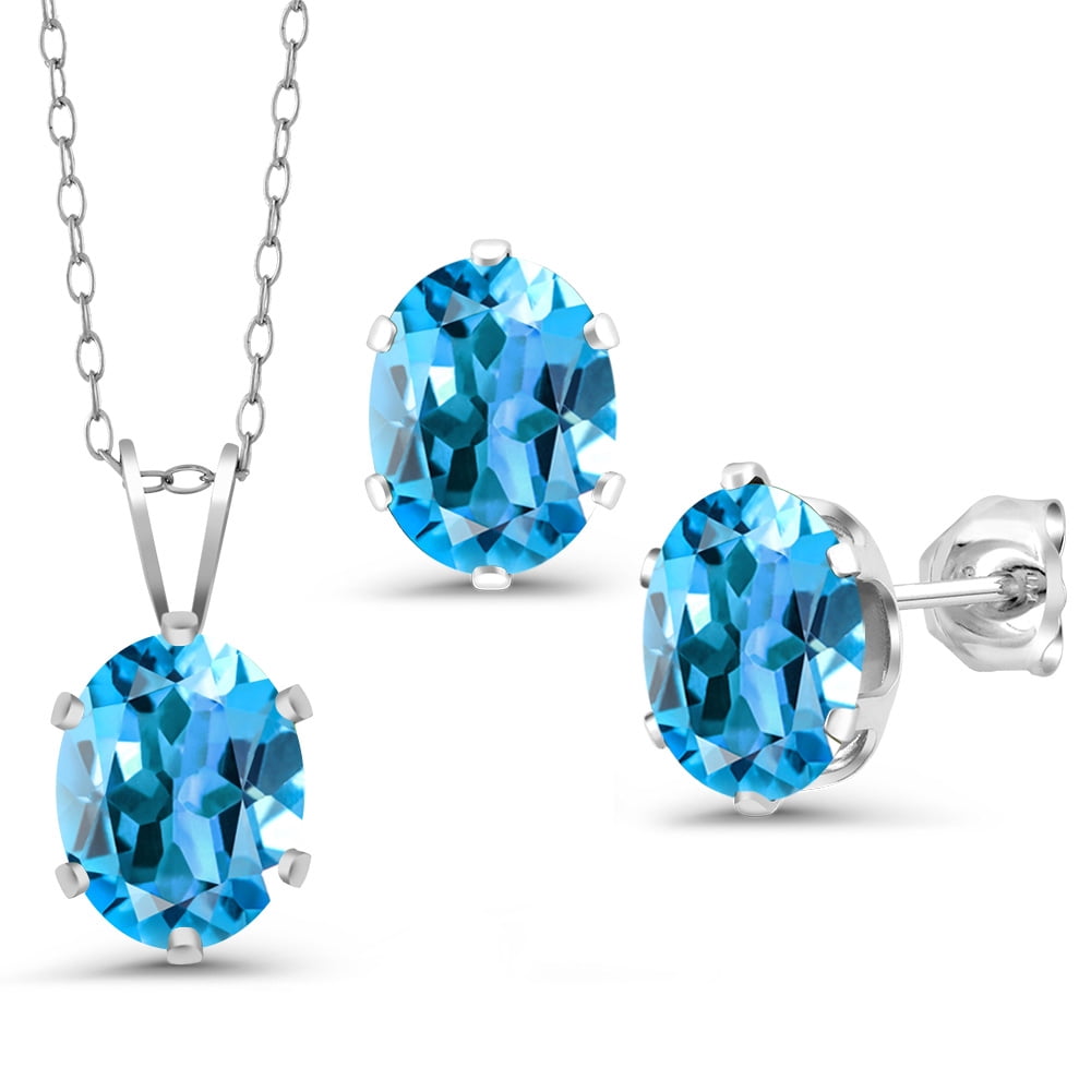 Gem Stone King 925 Sterling Silver Swiss Blue Topaz Pendant Earrings ...
