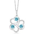 thumbnail image 1 of Gem Stone King 925 Sterling Silver Swiss Blue Topaz Pendant Necklace for Women | 1.07 Cttw | Gemstone November Birthstone | Round 4MM | With 18 inch Chain, 1 of 4