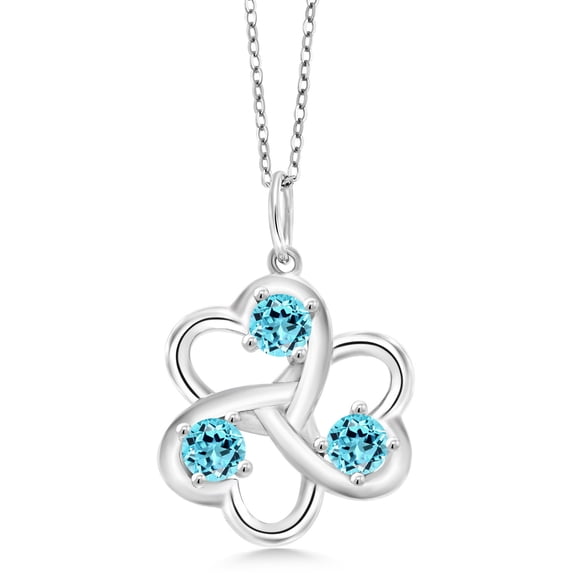 Gem Stone King 925 Sterling Silver Swiss Blue Topaz Pendant Necklace for Women | 1.07 Cttw | Gemstone November Birthstone | Round 4MM | With 18 inch Chain