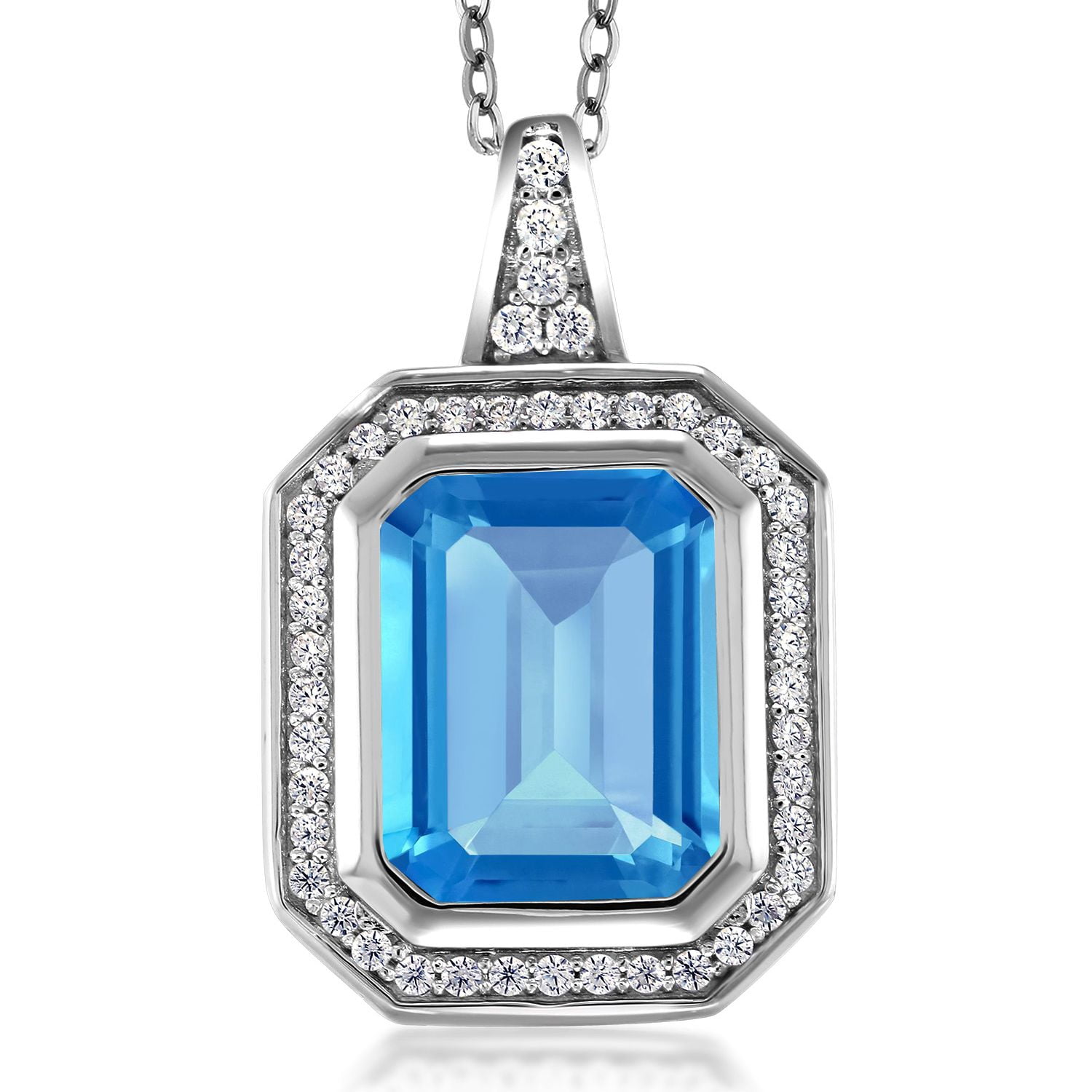 Gem Stone King 925 Sterling Silver Swiss Blue Topaz Pendant Necklace ...